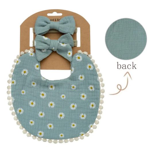 Teal bib and bow set